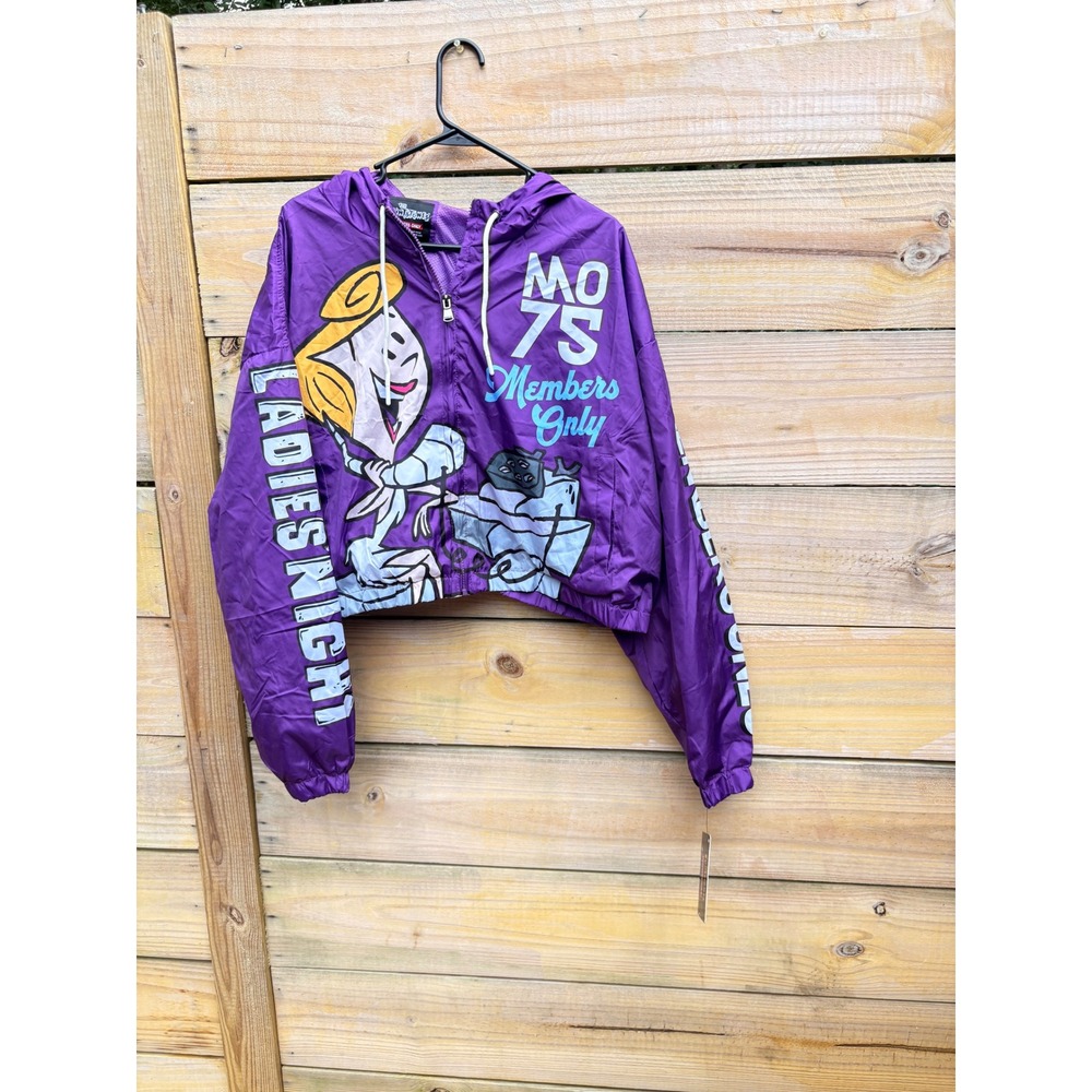Members Only Flintstones Wilma Purple Cropped Windbreaker Jacket Women 3X NEW